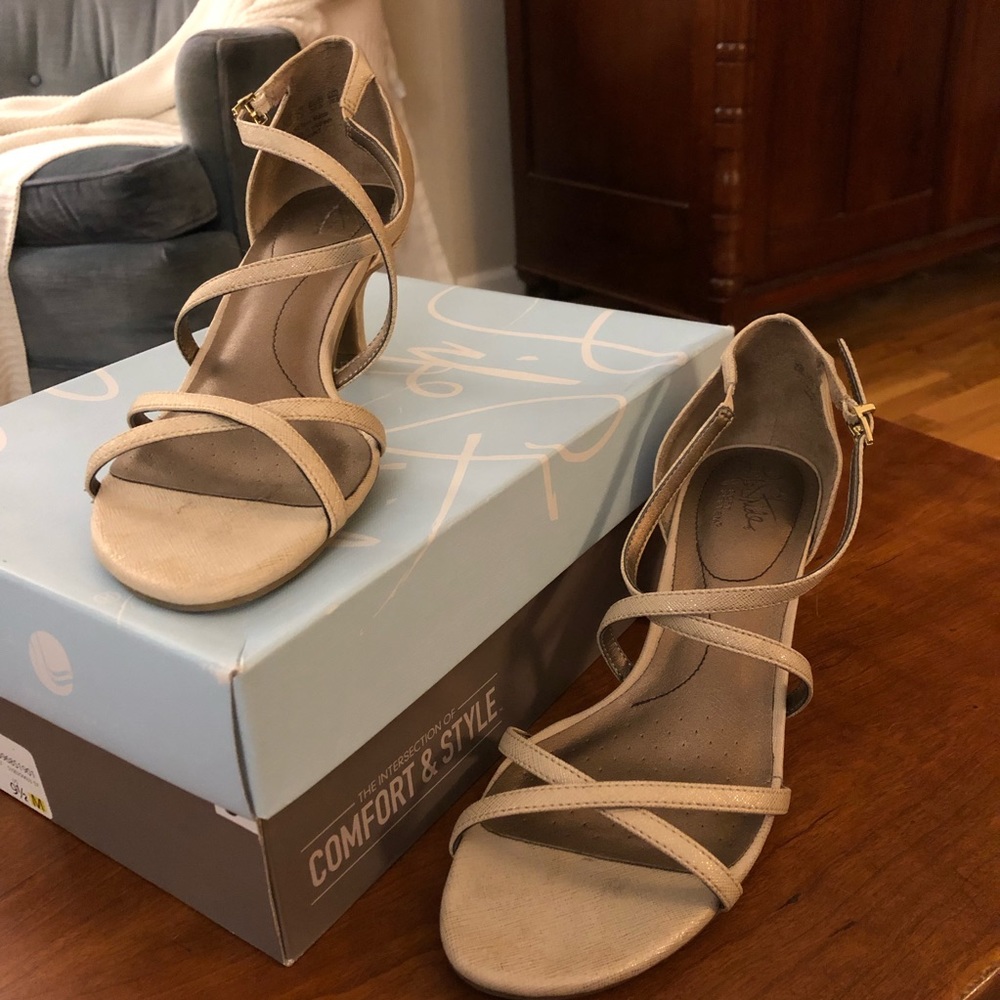 Gold Strappy Liftstride Heels